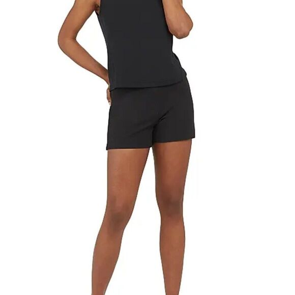 SPANX Polished Stretch Cotton Shorts Black Women's size LARGE - Picture 2 of 12